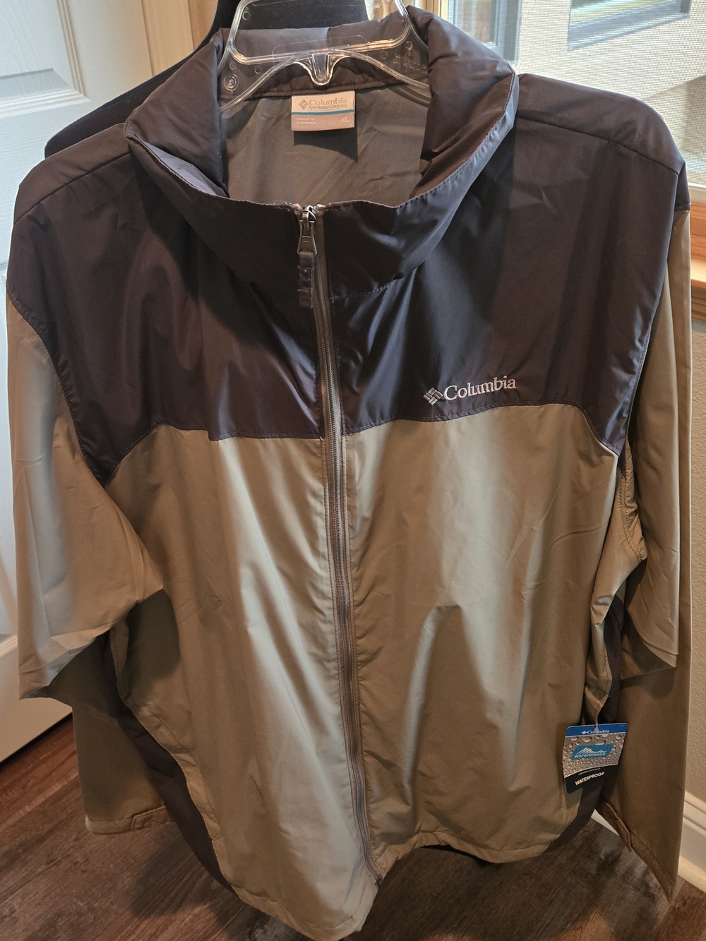 Columbia Two-Tone Hooded Windbreaker Jacket - Tan And Grey